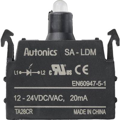 Spínač 'Autonics SA-LDM', čierne plastové puzdro, LED hore, špecifikácie: 12-24V DC/AC, 20mA, vyrobené v Číne.