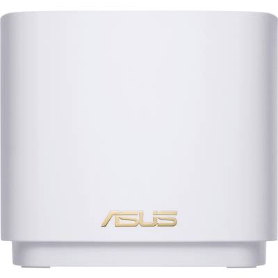 Biely, štvorcový Asus WiFi router so zaoblenými hranami a zlatým logom Asus na prednej strane.