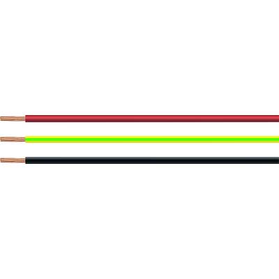 Tri elektrické káble: červený, žlto-zelený pruhovaný a čierny, ležiace vedľa seba. Symbolizujú rôzne funkcie v elektrotechnike.