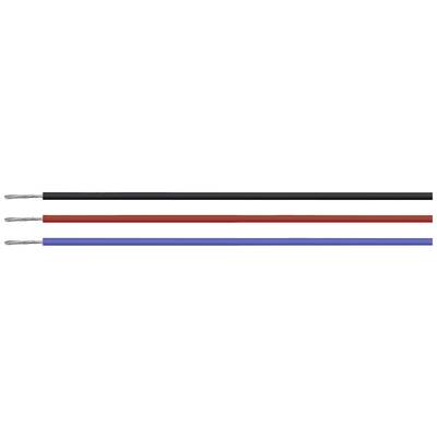 Tri elektrické káble v čiernej, červenej a modrej farbe vedľa seba. Každý kábel má exponované kovové konce.