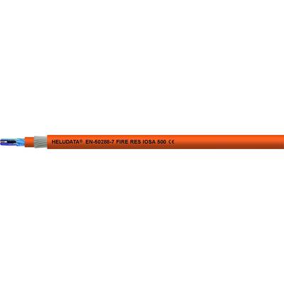 Oranžový kábel s nápisom 'HELUDAIN® FLX 1100ST FRNC BSX 8G 1,0'. Kábel má modrý a strieborný plášť.