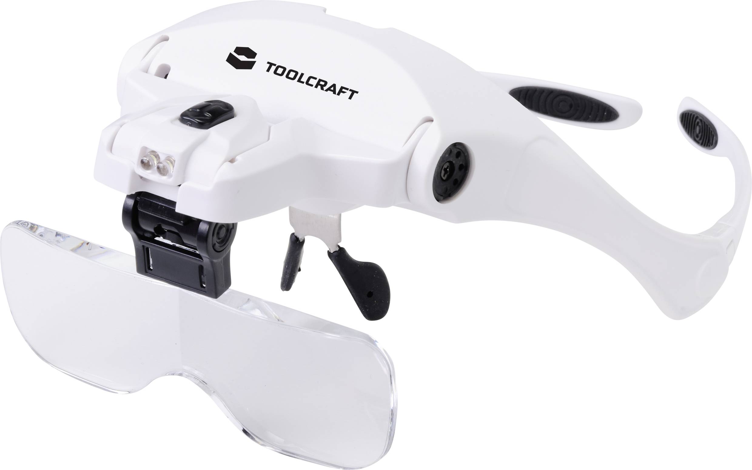 TOOLCRAFT 2469761 Loepbril Met LED-verlichting Vergrotingsfactor: 3.5 x, 2.5 x, 2.0 x, 1.5 x, 1.0 x Lensgrootte: (l x b) 95 mm x 34 mm afbeelding