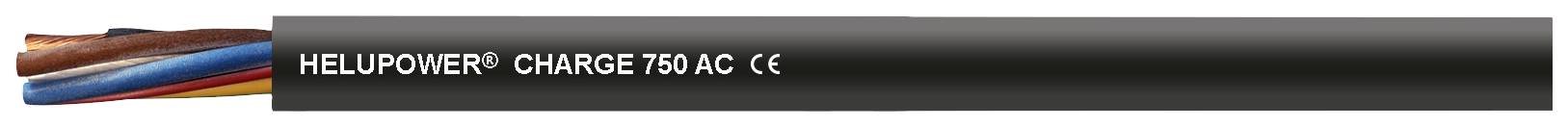 Viacžilový kábel s nápisom 'HELUKABEL CHARGE 750V AC CE', s čiernym plášťom, odhaľujúci vnútorné vodiče v rôznych farbách.