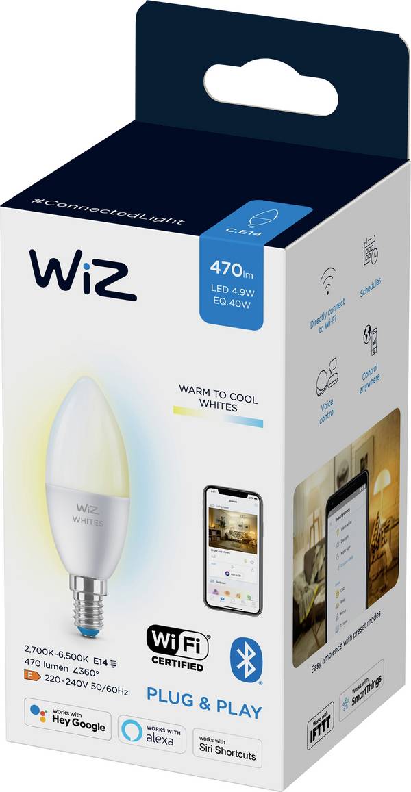 WiZ 8718699787073 LED  En.trieda 2021 F (A - G) E14 sviečkový tvar 4.9 W = 40 W teplá až chladná biela  ovládanie cez mobilnú aplikáciu 1 ks