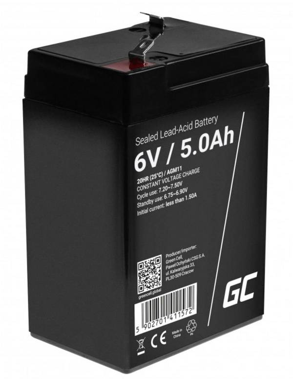 Green Cell Green Cell AGM11 batteria UPS Acido piombo [VRLA] 6 V 5 Ah (Green Cell AGM VRLA AGM11 olovený akumulátor 6 V 5 Ah olovená gélová (š x v x h) 70 x 107 x 47 mm plochý konektor 4,8 mm odolné proti viacerým cyklom, bezúdržbová