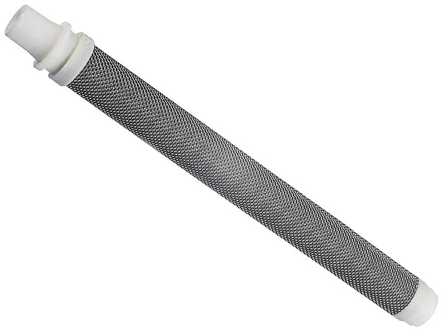 Valcovitá súčiastka so sieťovanou štruktúrou a bielymi koncovými krytmi, pravdepodobne filter alebo náplň.