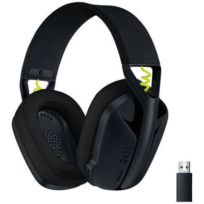 Bezdrôtové čierne over-ear slúchadlá s USB prijímačom, modelové číslo G435. Ideálne na hranie hier alebo počúvanie hudby.