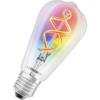 LED žiarovka so špirálovitým svetelným vláknom v dúhových farbách, označená nápisom 'LEDVANCE'.
