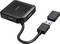 Čierny USB hub s tromi USB portami a krátkym káblom, ktorý prechádza do USB zástrčky.