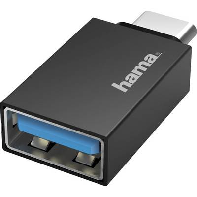 'Čierny USB-C adaptér s USB-A portom v modrej farbe, značka Hama.'