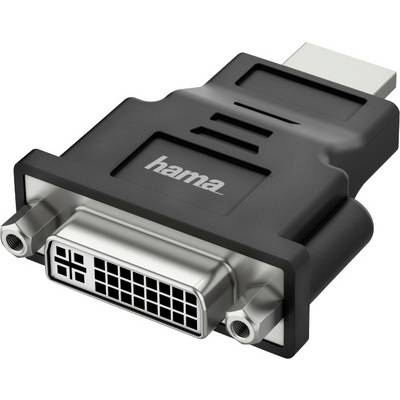 Adaptér s HDMI zástrčkou na DVI zásuvku, čierny s logom 'hama'. Spája zariadenia kompatibilné s HDMI s DVI monitormi.