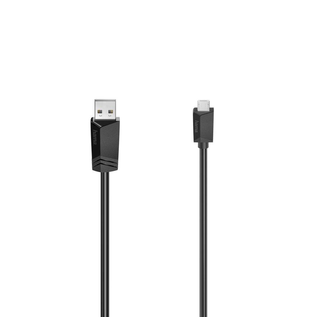 Čierne USB kábel s USB-A a Micro-USB konektorom, vhodný na nabíjanie alebo prenos dát elektronických zariadení.