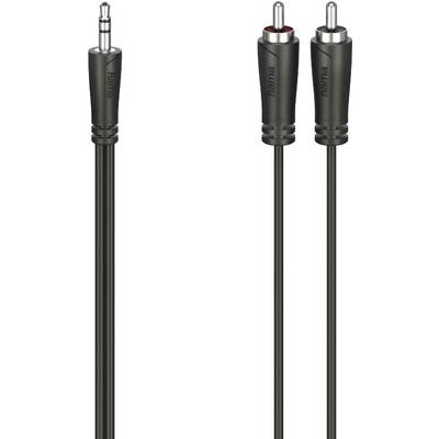 Audiokábel s 3,5 mm konektorom na ľavej strane a dvoma RCA konektormi na pravej strane.
