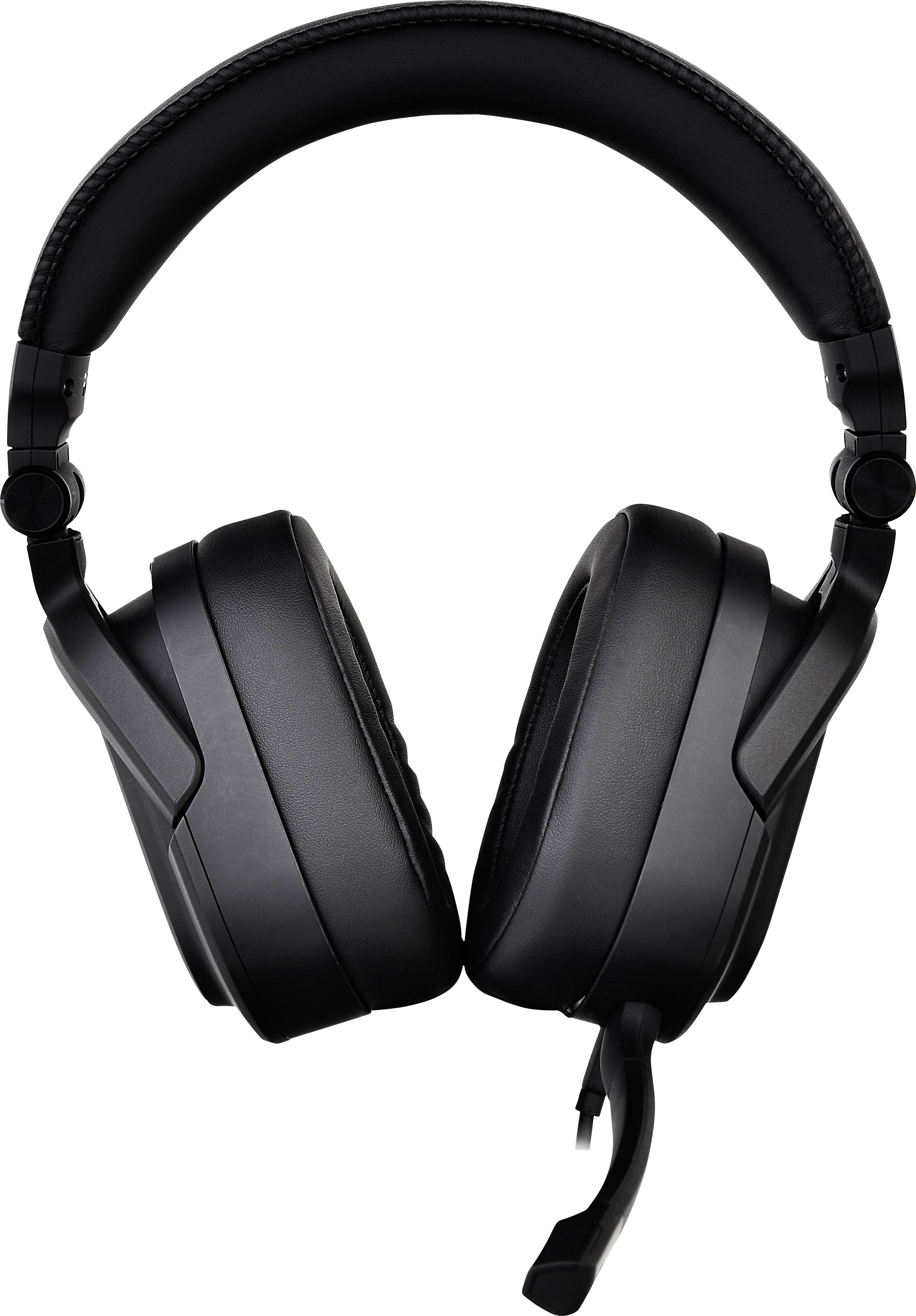 Čierne over-ear slúchadlá s mikrofónom, zobrazené spredu. Ideálne pre hranie hier alebo online komunikáciu.