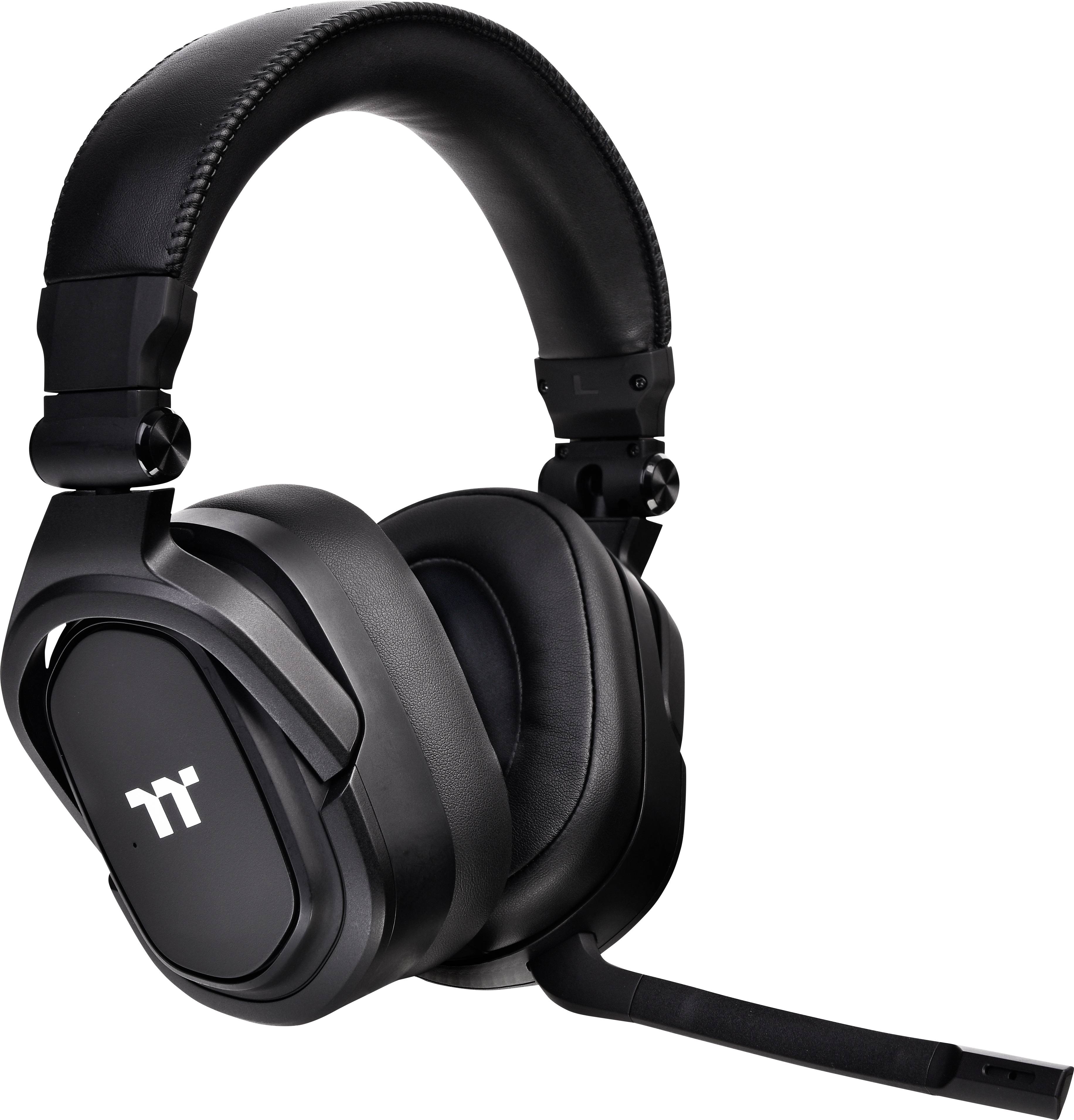 Čierna herná headset so mikrofónom na ľavej strane, s čalúneným hlavovým oblúkom a logom na ušných mušliach.
