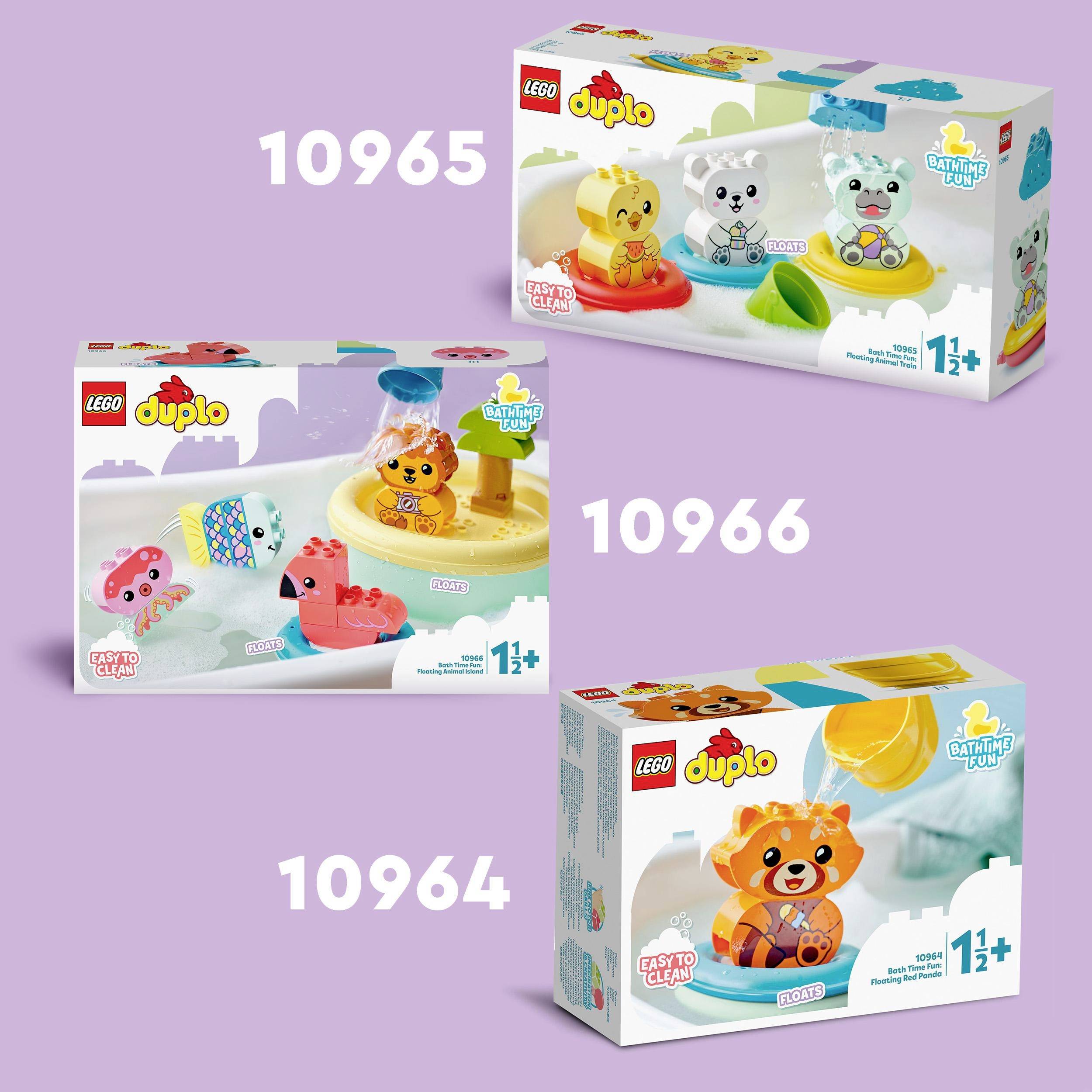 Tri LEGO-Duplo sady hračiek do vody pre deti od 1,5 roka. Obsahujú: plávajúce zvieratká a lode, dizajn prispôsobený veku.