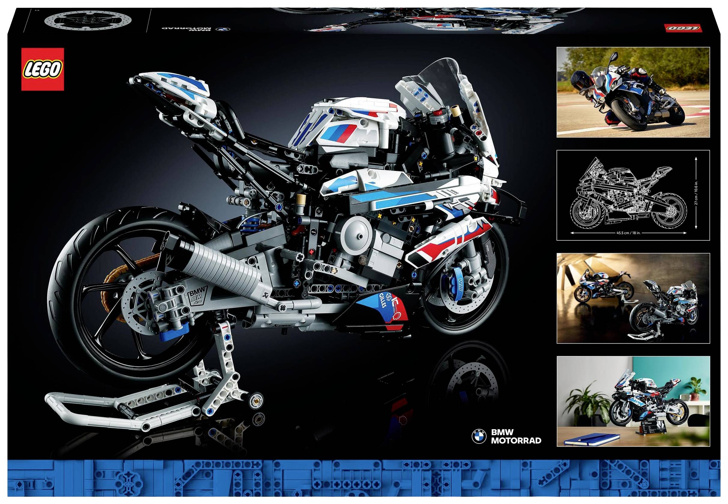Lego motocyklová súprava, inšpirovaná športovým motocyklom. Detailný model s viditeľným motorom a odpružením, prezentovaný na obale.
