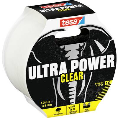 Rolka lepiacej pásky 'tesa Ultra Power Clear' v obale, s grafickým motívom slona. Známa svojou silou a odolnosťou voči poveternostným vplyvom.