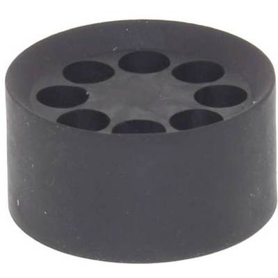 Čierny, valcovitý plastový blok so siedmimi otvormi na hornej strane, pravdepodobne držiak alebo podstavec na perá alebo nástroje.