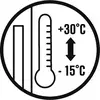 Symbol teplomera s teplotnou stupnicou od +30°C do -15°C, znázorňuje teplotný rozsah.