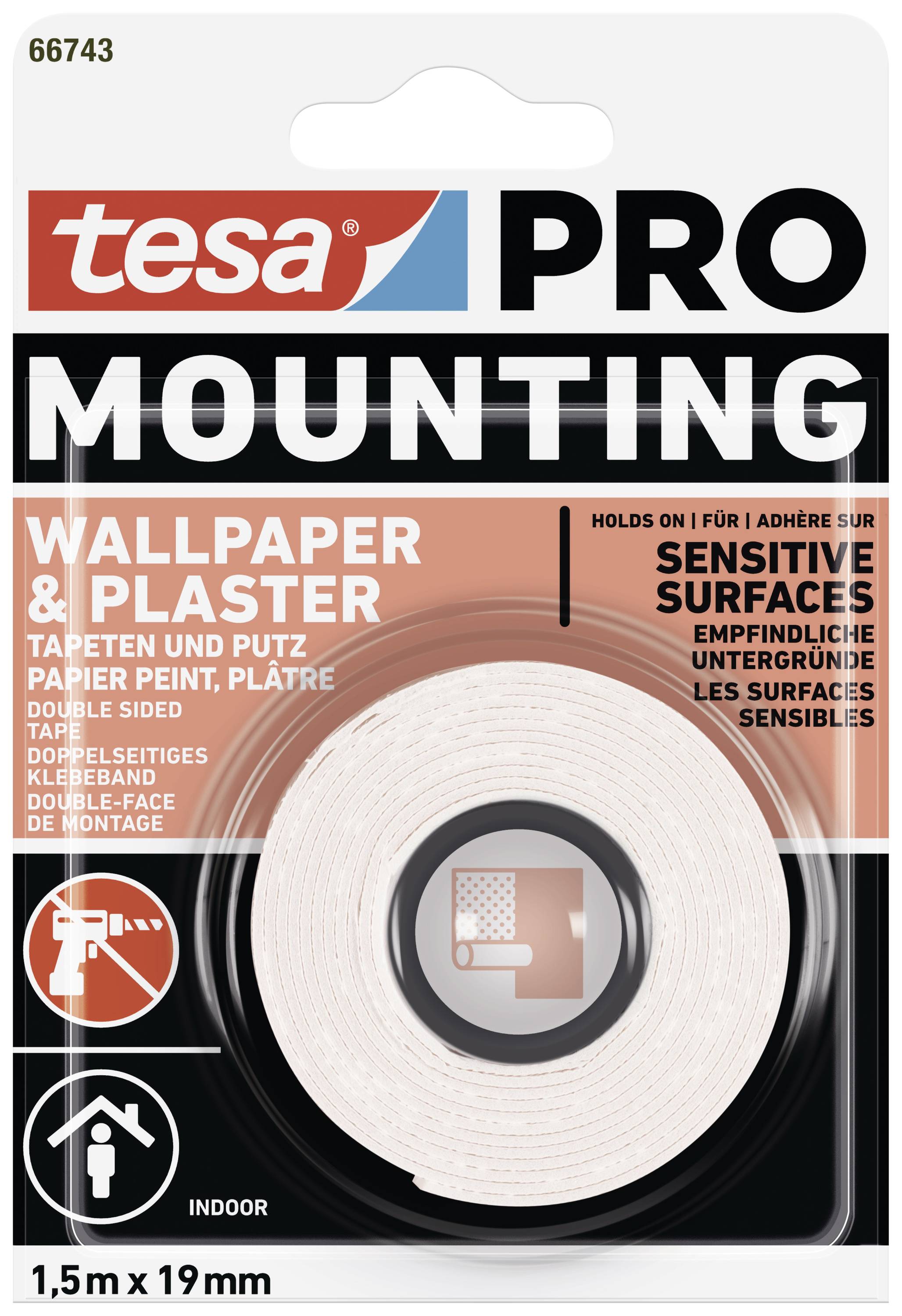 tesa Mounting PRO Tapete & Putz 66743-00000-00 Nastro per fissaggio Bianco (L x L) 1.5 m x 19 mm 1 pz.