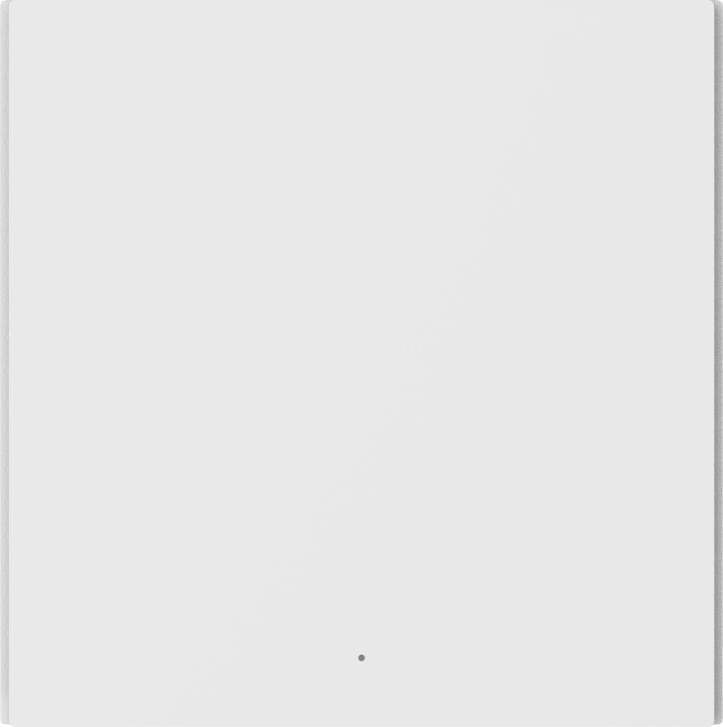 Biely, štvorcový, plochý vypínač na stene, minimalisticky navrhnutý, bez viditeľného označenia značky.