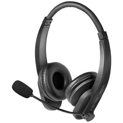 Čierna headset so zabudovaným mikrofónom, v uzavretom dizajne s mäkkými náušníkmi, vhodná pre komunikáciu a multimedálne aplikácie.