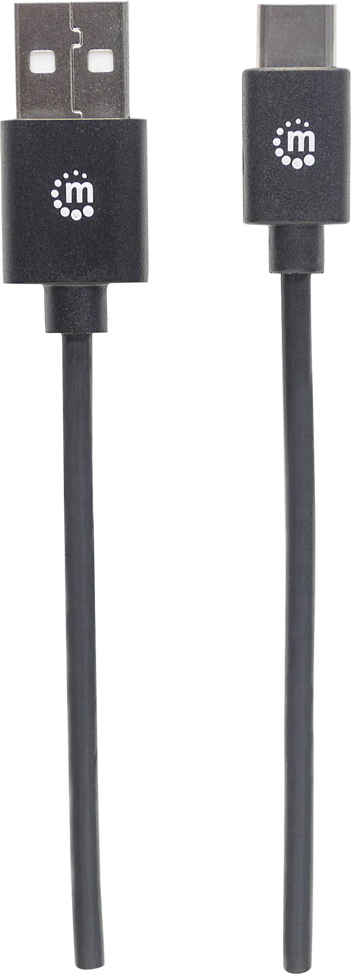 USB-A na USB-C kábel, čierny, s logom značky na koncovkách.