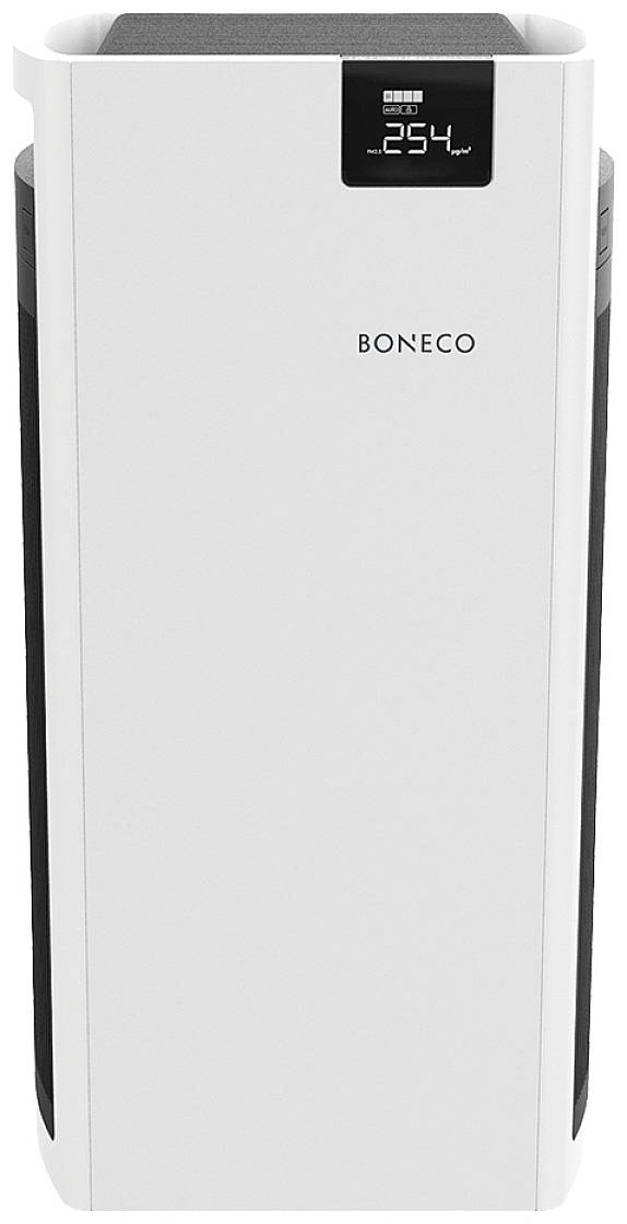 Čistič vzduchu s digitálnym displejom zobrazuje '254'. Zariadenie v bielom kryte.