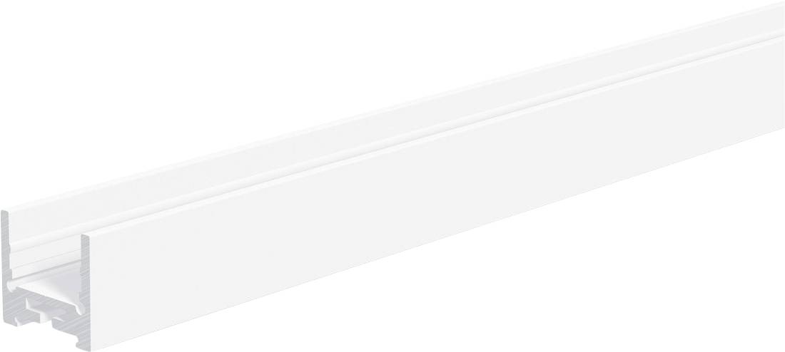 Biela lineárna LED svetelná armatúra zobrazená v perspektíve na bielom pozadí.