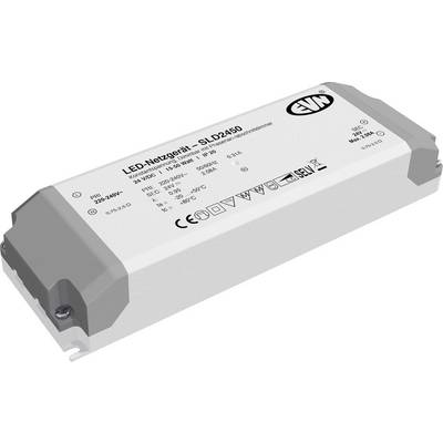 Biely zdroj napájania LED označený „LED-Netzgerät - SLD2450" so sivými koncovými čapmi a vytlačenými elektrickými špecifikáciami na puzdre.