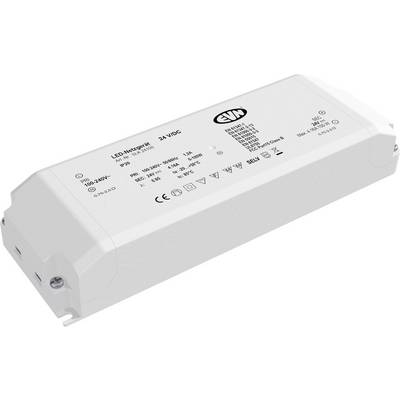 Biely zdroj napájania pre LED s označením "LED driver" a "24 VDC" zobrazený v naklonenej pohľade na produkt.
