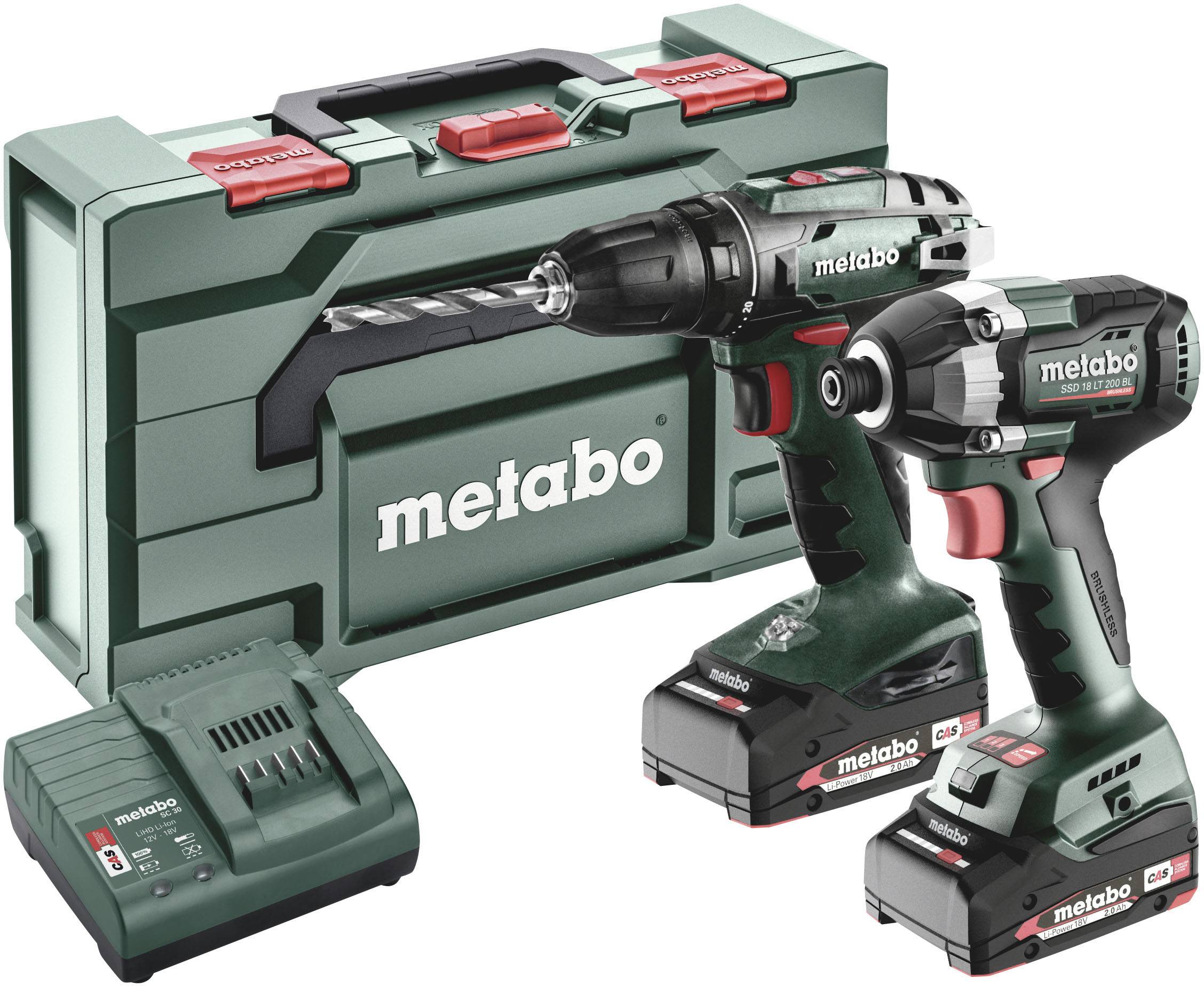 Metabo BS+SSD200LTBL 685193000 Borrskruvdragare batteri, Slagskruvdragare batteri 18 V 2 Ah Li-Ion inkl. 1x batteri, inkl. laddare