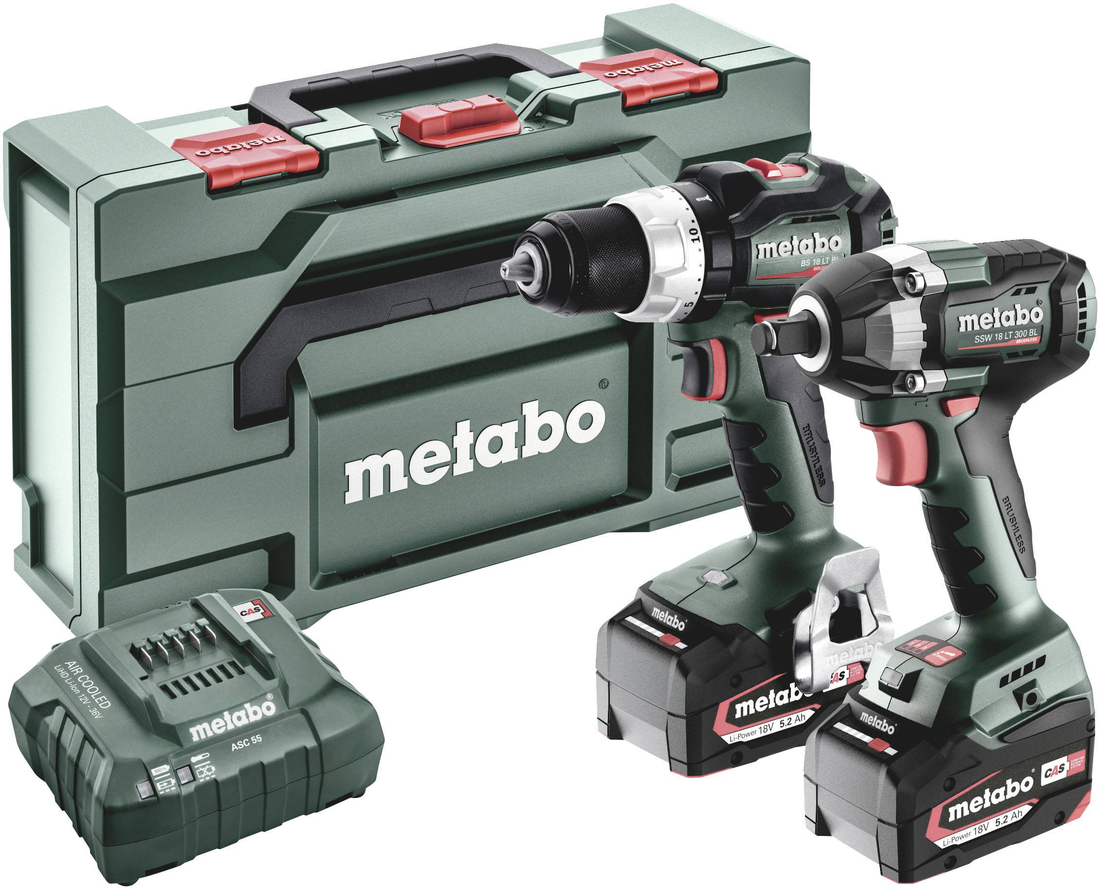 Metabo BSLBL+SSWLT300BL 685203000 Borrskruvdragare batteri, Slagskruvdragare batteri 18 V 5.2 Ah Li-Ion inkl. 1x batteri, inkl. laddare