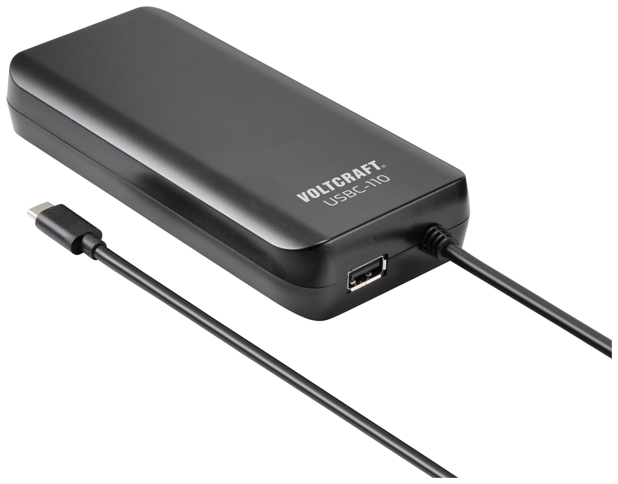 Powerbanka od VOLTCRAFT s USB-C a USB-A portami, čierna, kompaktný dizajn, prenosná externá batéria.