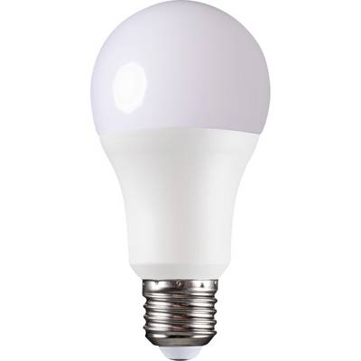 Biela LED žiarovka so strieborným päticovým prvkom, postavená vzpriamene. Ideálna pre energeticky úsporné osvetlenie.