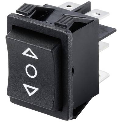 Čierny páčkový prepínač s bielymi šípkami nahor a nadol. Ideálny na ovládanie elektronických zariadení alebo motorov.