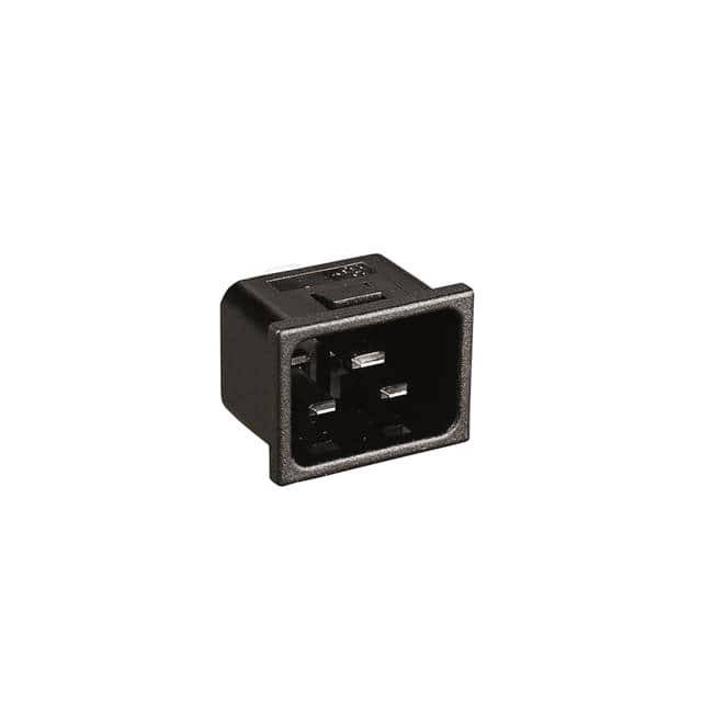 'IEC C14 konektor, samčí, čierny, s tromi kontaktmi. Používa sa na napájanie elektronických zariadení.'