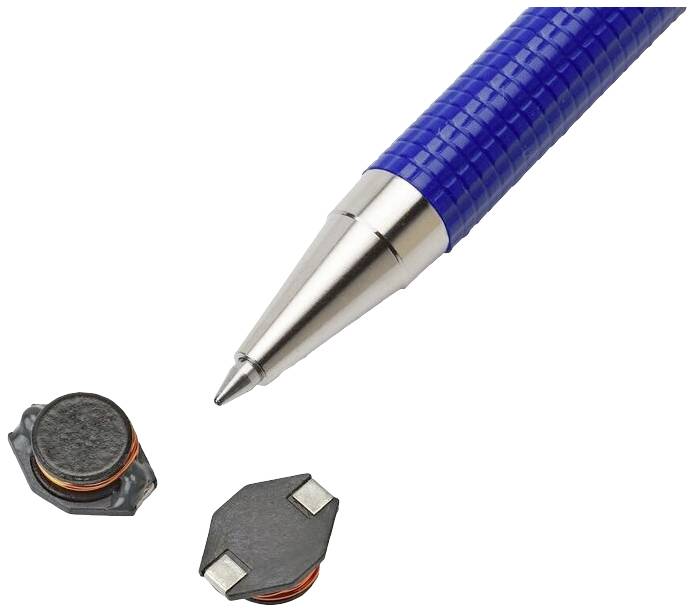 Modrý but ukazuje na dva malé, čierne magnetické komponenty na bielom pozadí.