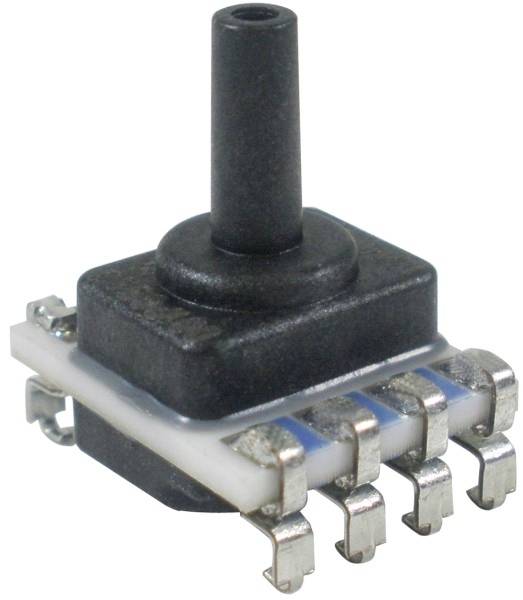 Čierny gombík s viacerými kovovými kontaktmi, vhodný pre elektronické zariadenia na ovládanie alebo spínanie.