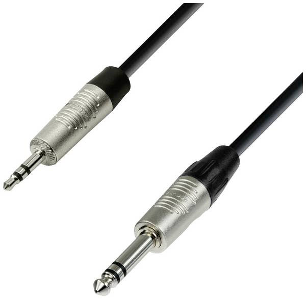 Adam Hall K4BVW0150 jack audio prepojovací kábel [1x jack zástrčka 3,5 mm - 1x jack zástrčka 6,3 mm (stereo)] 1.50 m čierna