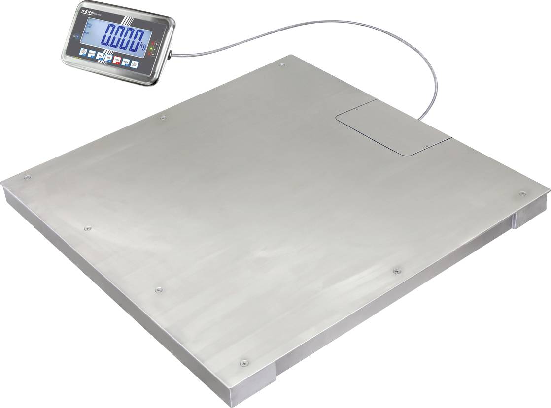 Veľká, plochá kovová váha s digitálnym displejom, ktorý je pripojený káblom. Displej zobrazuje '0.00 kg'.