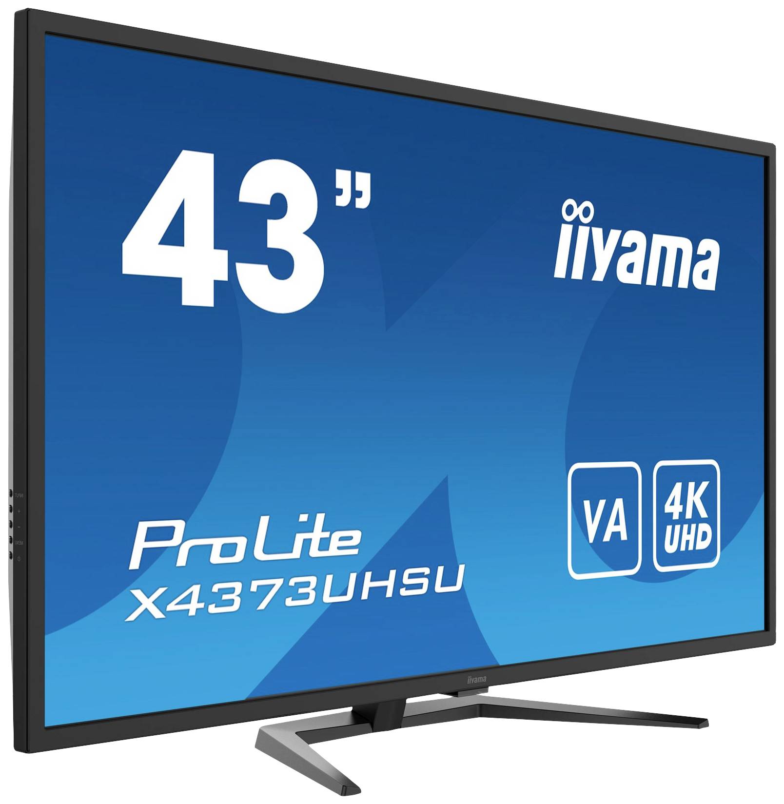 43-palcový monitor iiyama ProLite s 4K UHD rozlíšením a VA panelom. Displej zobrazuje model 'X4373UHSU'.