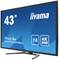 43-palcový monitor iiyama s modelovým číslom ProLite X4373UHSU, 4K UHD a VA zobrazením; displej zobrazuje modré technické detaily.