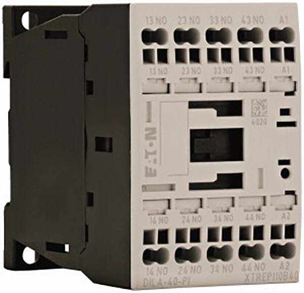 Bielo-sivý elektrický stykač od spoločnosti Eaton, model 'XTEP1D964Q'. Má niekoľko pripojovacích svoriek a štvorcový tvar.