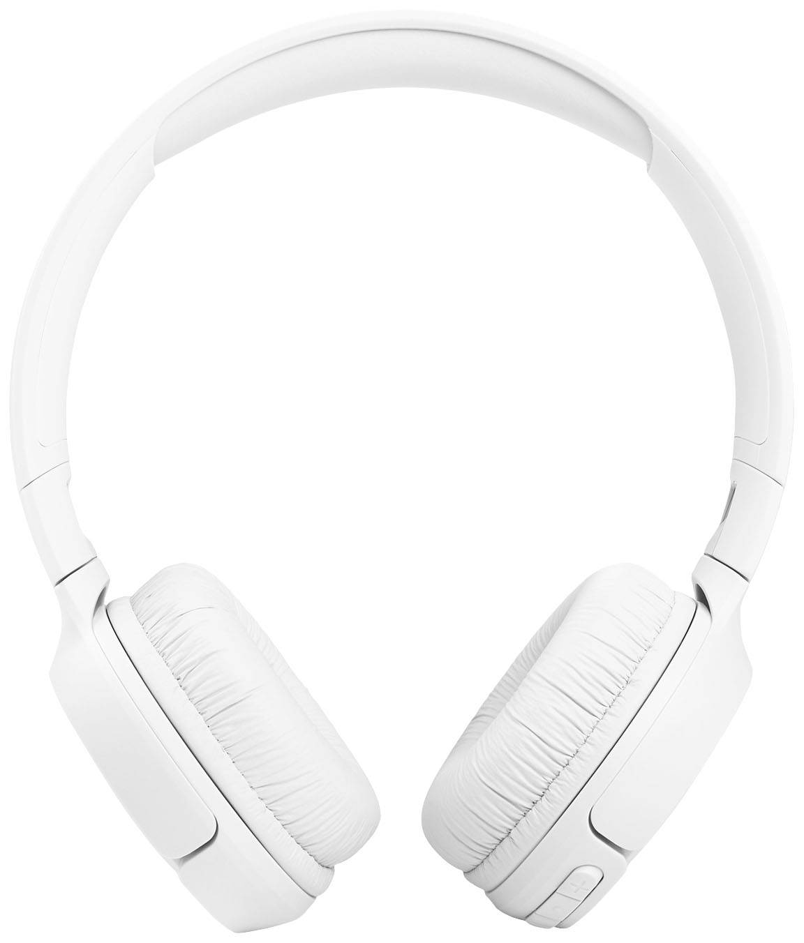 Biele over-ear slúchadlá s čalúnenými náušníkmi a nastaviteľným oblúkom, navrhnuté pre pohodlný posluch hudby.