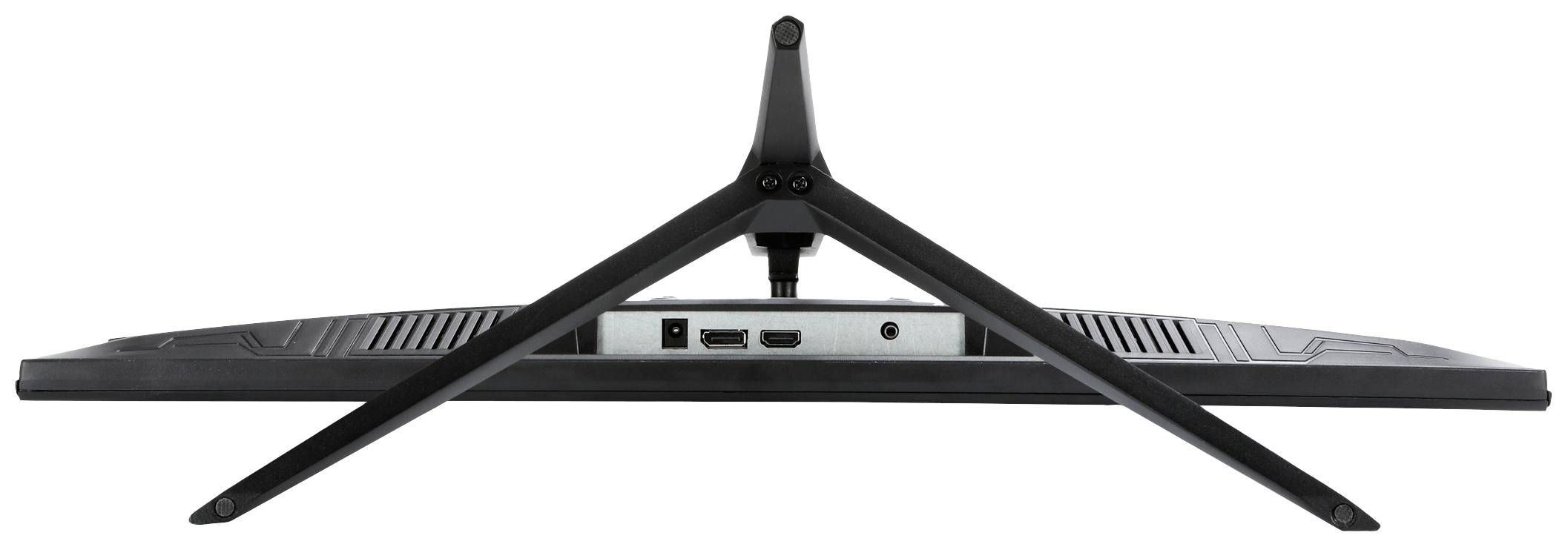 Zadná strana monitora so stojanom na troch nohách a viacerými portmi vrátane HDMI a USB na pripojenie zariadení.