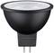 Čierna LED lampa so soklom GU10, pohľad z boku. Vhodná pre energeticky úsporné osvetlenie.