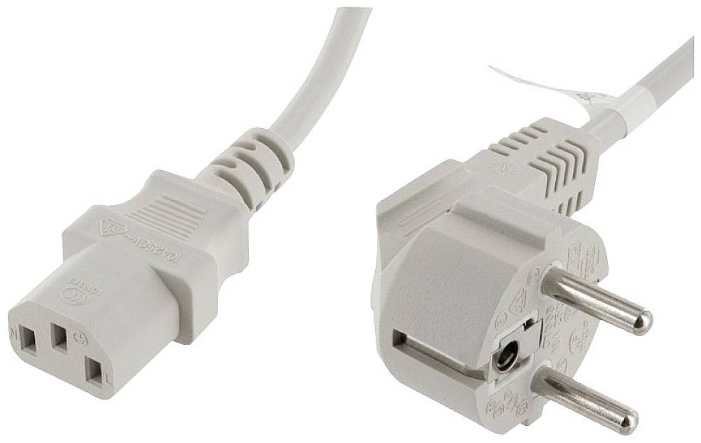 Obrázok bieleho napájacieho kábla pre chladiarenské zariadenia so zástrčkou a zásuvkou, vhodný pre európske elektrické zásuvky.