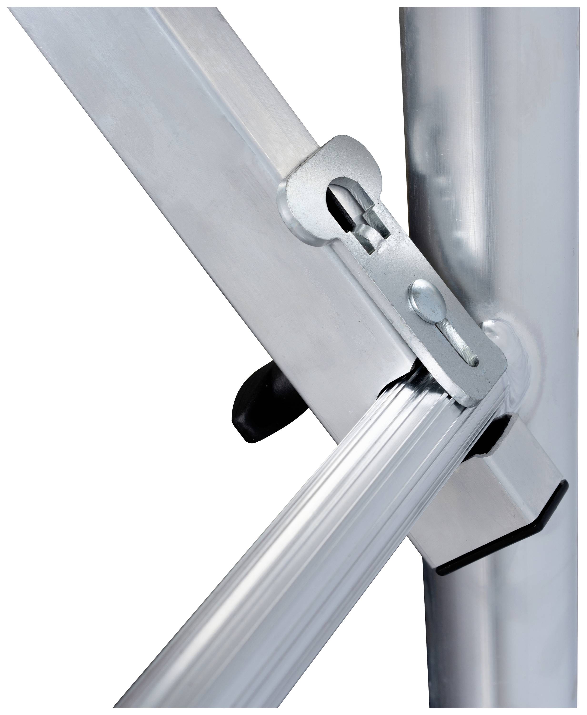 Kovový úchyt sklápacieho stola so zamykacím mechanizmom.